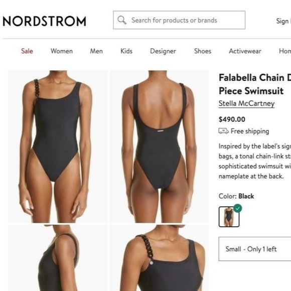 Stella McCartney One Piece Swimsuit Small Black Falabella Chain Detail Italy NEW - Picture 16 of 16